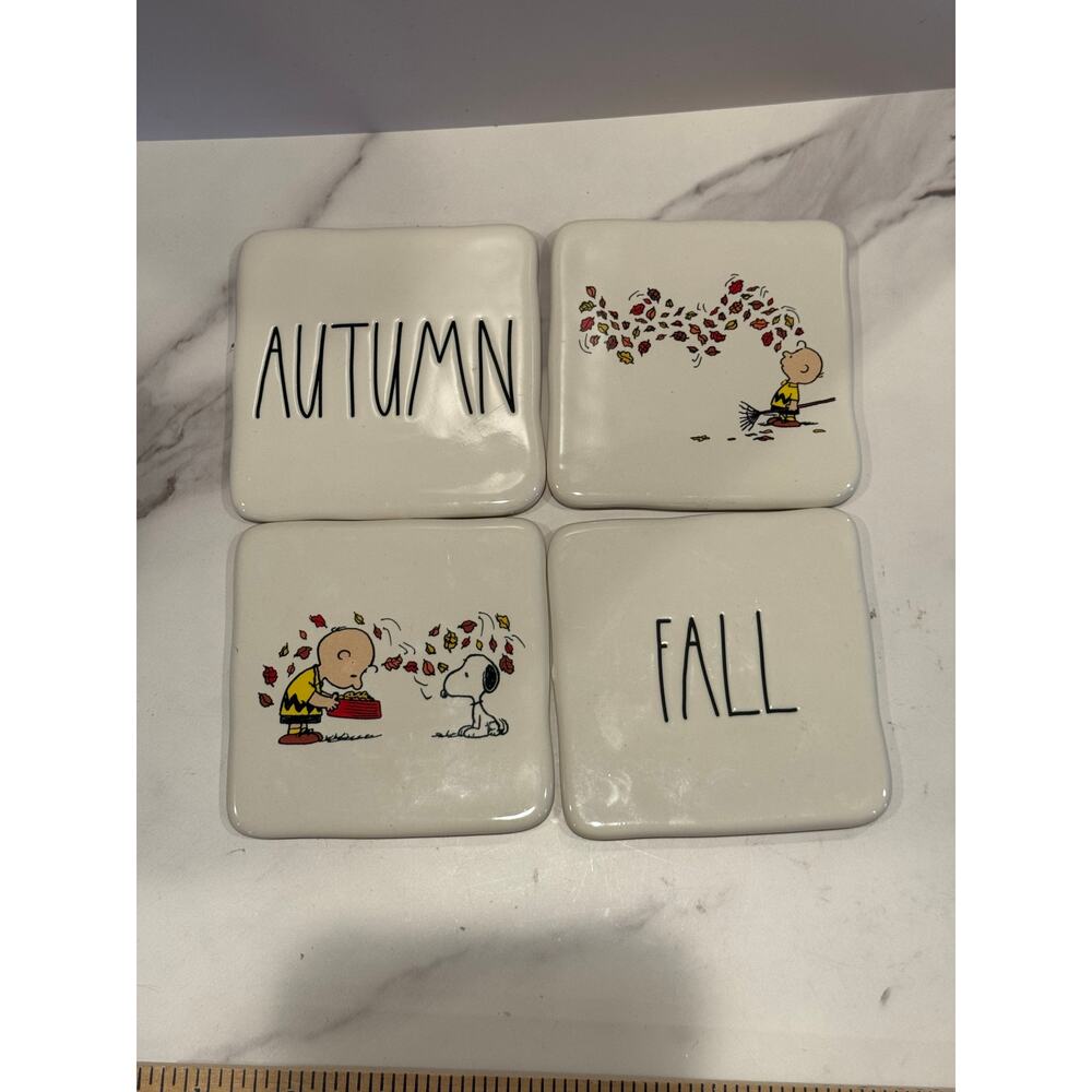 Peanuts Snoopy Rae Dunn by Magenta Ceramic Coaster Set Of 4 Fall Autumn